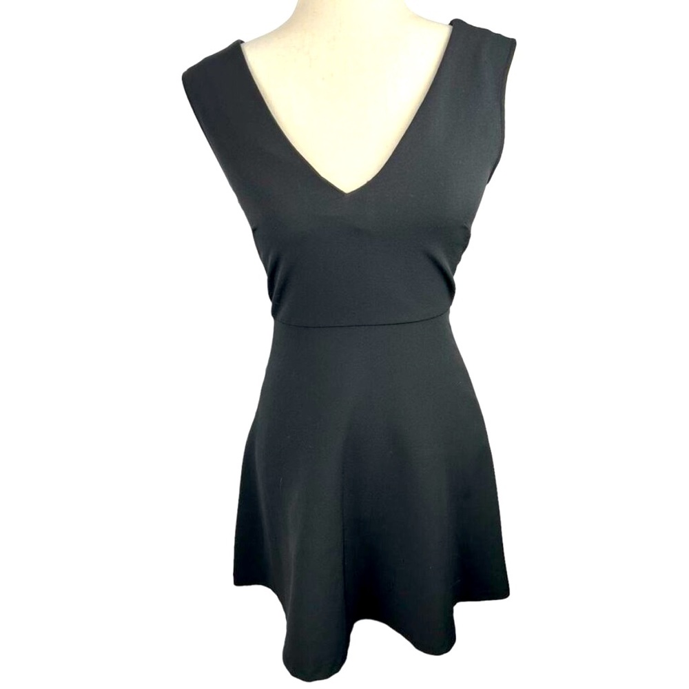 Zara Woman Mini Black Skater Dress Cut Out Bow Back size Medium